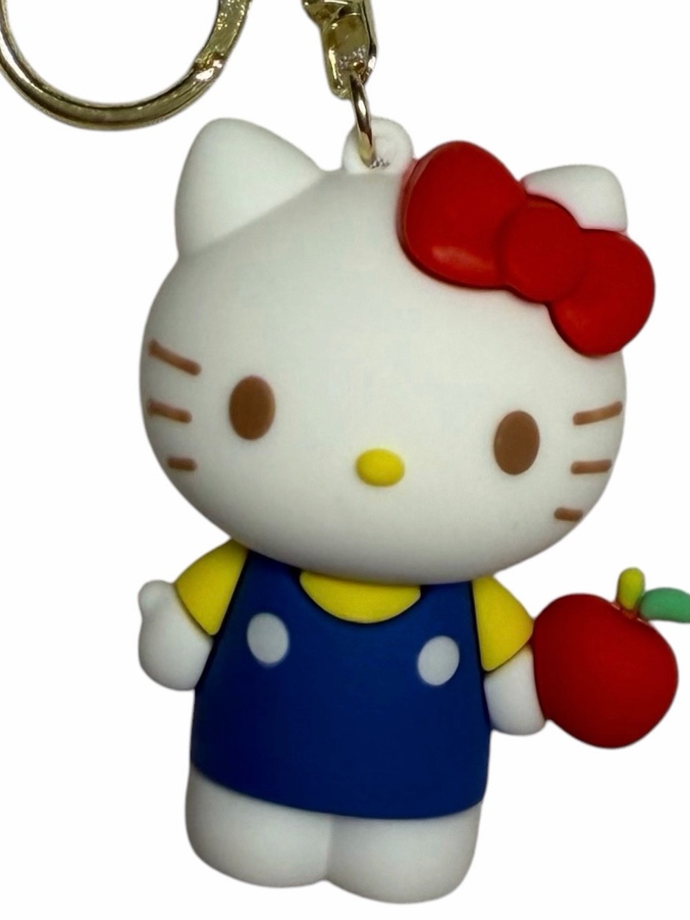 Hello Kitty White Figure Keychain/Wristlet with Red Bow and Blue Outfit & apple